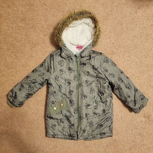 Disney Junior Minnie Mouse Print Faux Fur Lined Hooded Coat Girls Sz 3T